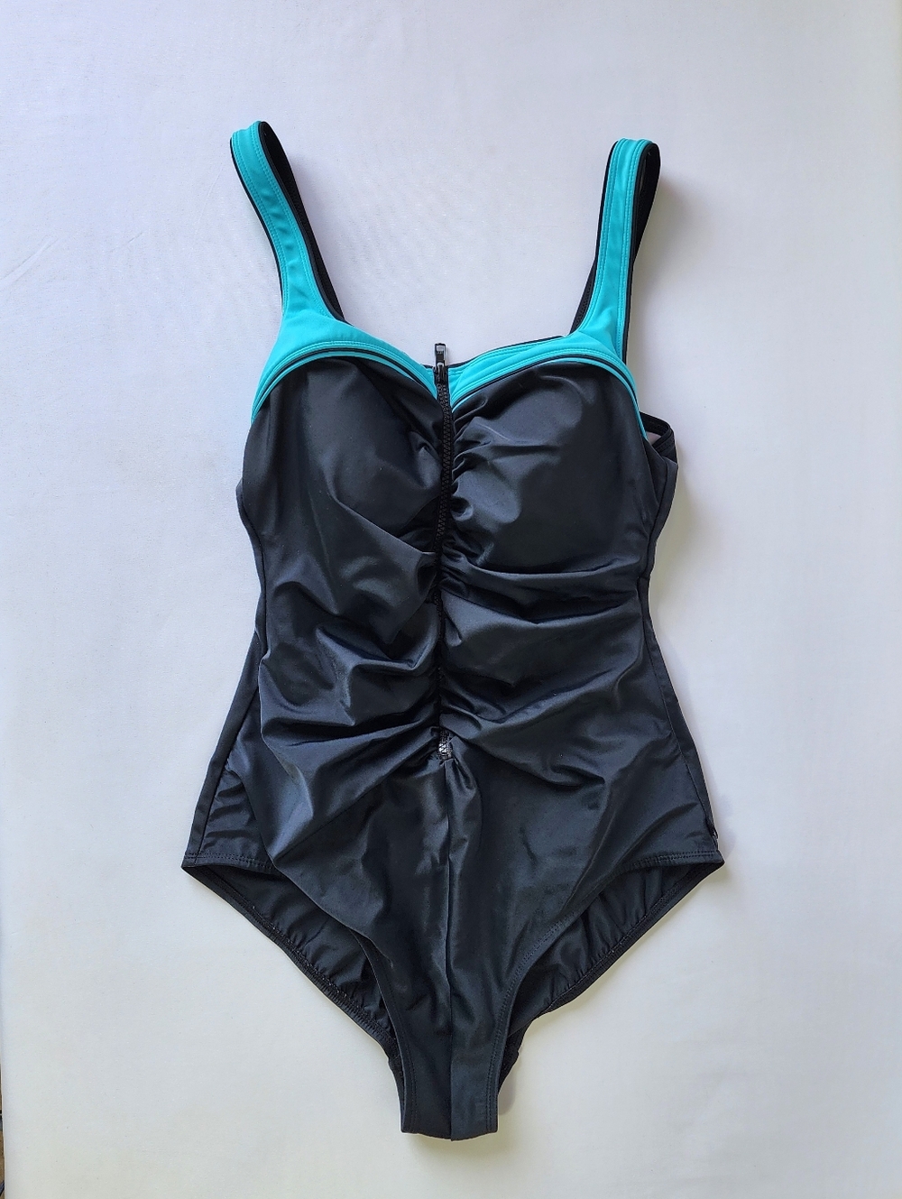 Reebok One Piece Swimsuit Zip Front Womens Size Medium Black Blue